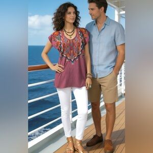 Johnny Was Ornella Jeweled Colored Embroidered Tunic J101192 S/M